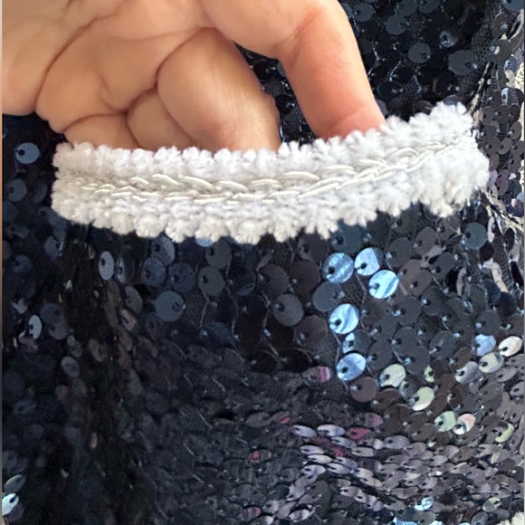 NWT Iman Global Chic Blue Sequins White Trim Jacket Blazer Cardigan Size M - Picture 7 of 13